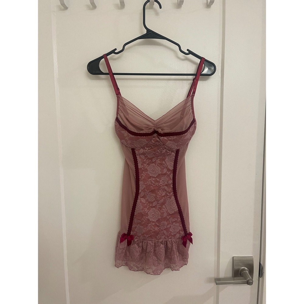 Vintage Coquette Corset‎ Pink Y2K Lingerie Mini Dress Frills Romantic